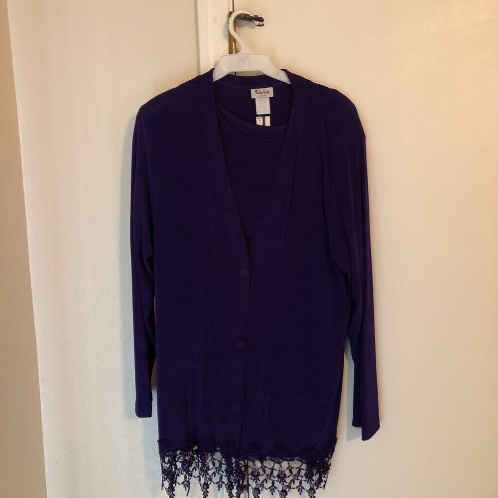 Rebekah Womens Twofer Top Purple Long Sleeve V Neck Lace Hem Corduroy M New